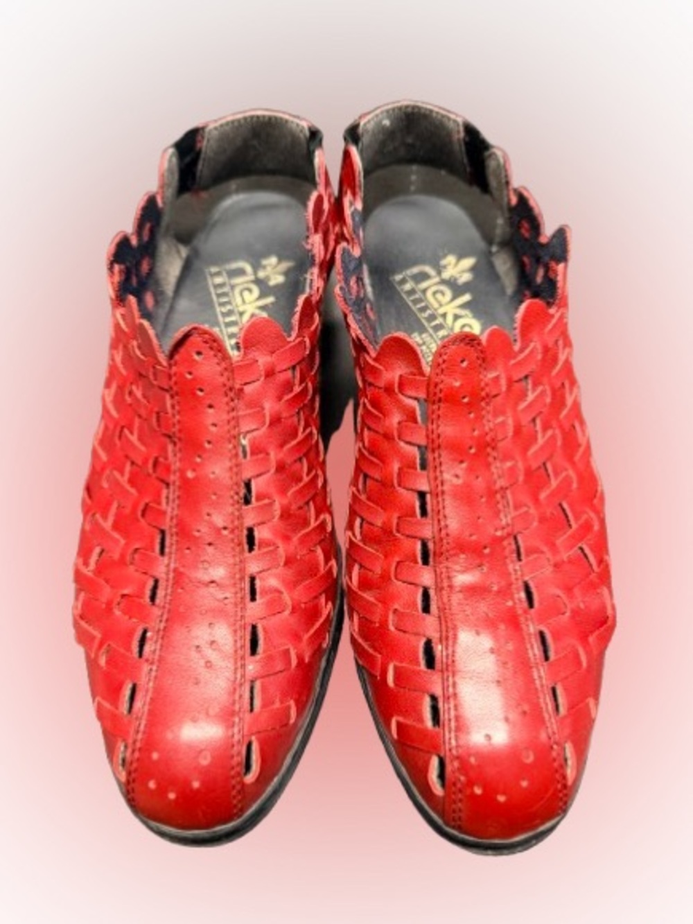 Rieker Antistress Red Leather Woven Slingback Shoes EU 41 US 10-10.5